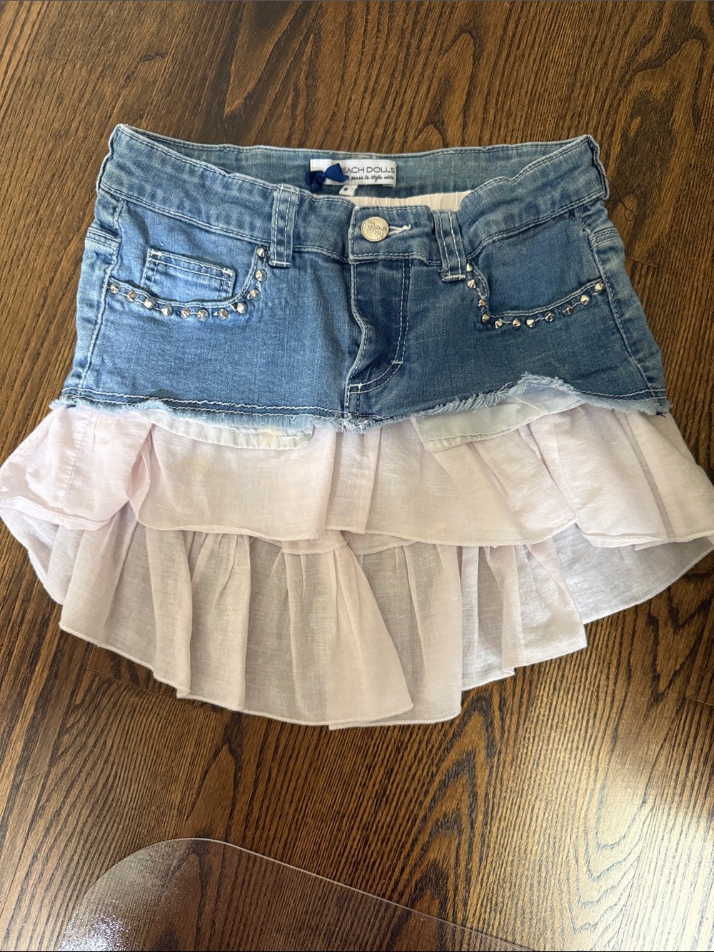 European Heach Dolls Girls' Denim & Pink Ruffle Tiered Skirt